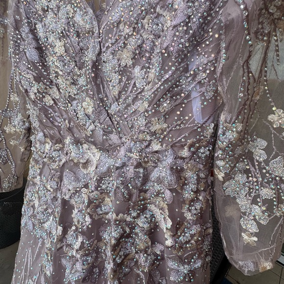 Mac Duggal EMBELLISHED ILLUSION LONG SLEEVE A LINE GOWN. Style# 20402 Lavender - Picture 9 of 14